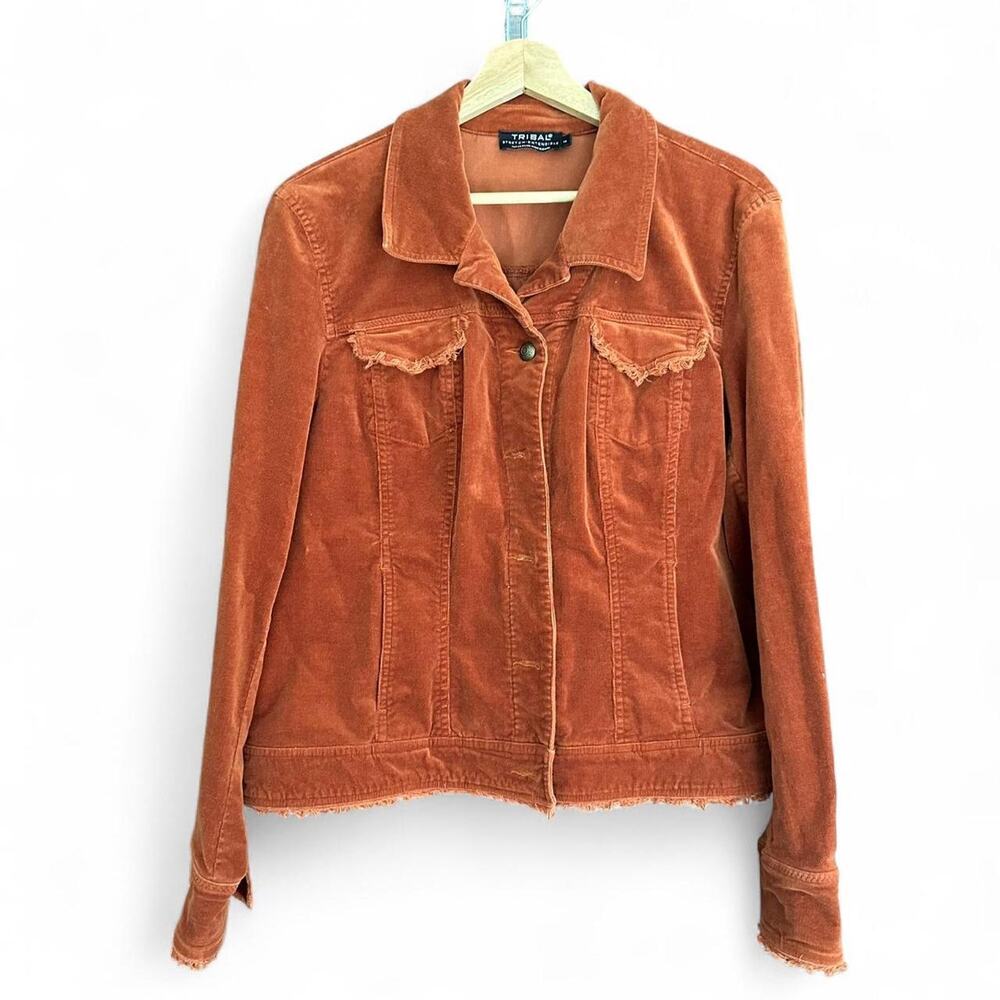 Tribal rust colored corduroy jacket, size 14